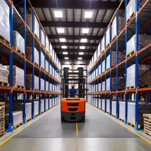 drive-in racking system in a large warehouse