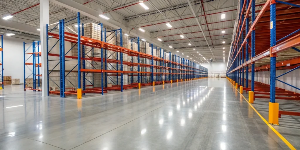 restored pallet racking system in a clean modern warehouse